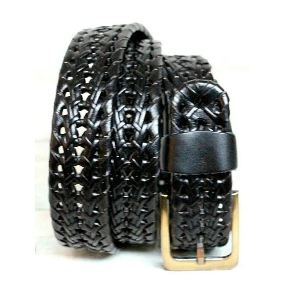 BRAIDED BLACK GENUINE LEATHER 1.25